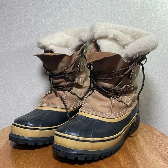 Vintage Sorel Caribou Wool Lined Rain Boots Lace Up Hiking Snow Work Boot Size 8 - Picture 2 of 16